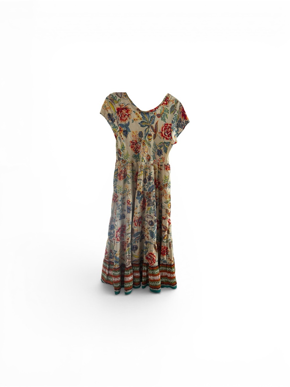 Soft Surroundings Tiered Maxi Dress Cream Floral Print Boho Cottagecore Large - Picture 7 of 7
